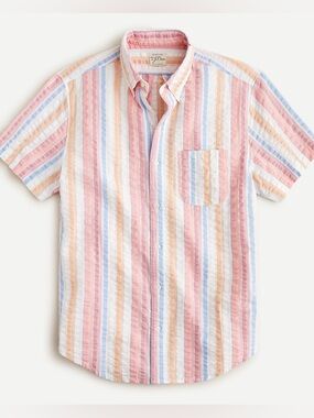 Short-sleeve Seersucker Shirt In Stripe